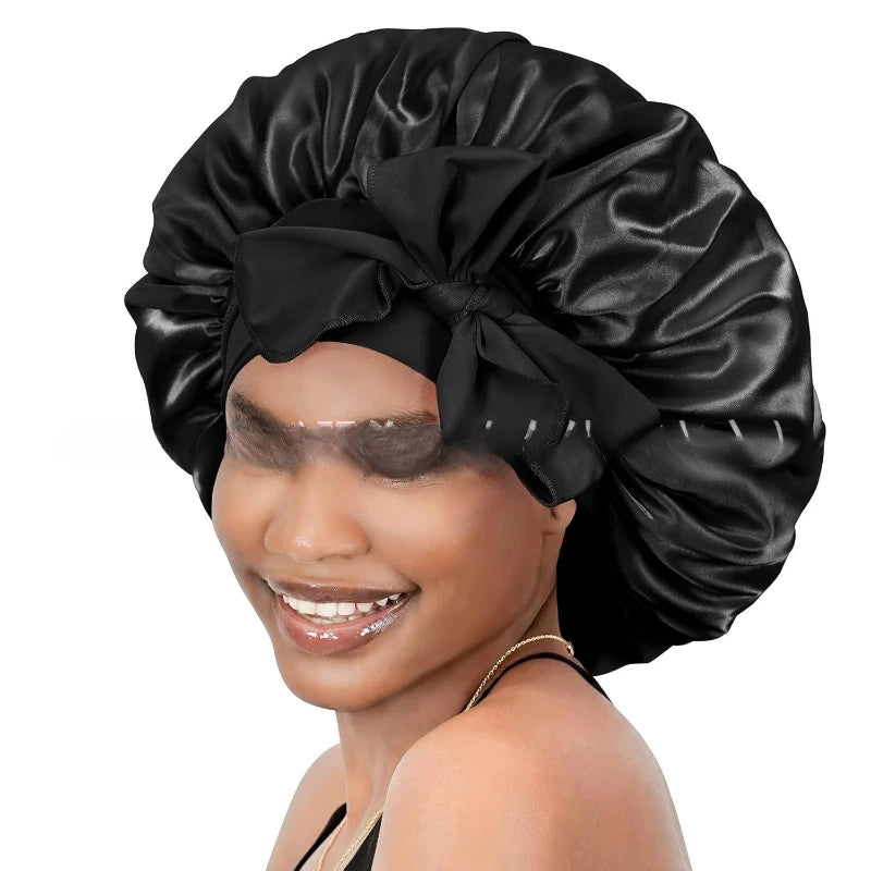 Bonnet satin hypoallergénique lien réglable — Soin capillaire nocturne