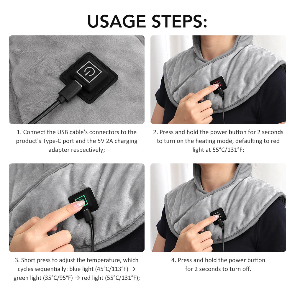 Electric Heating Shoulder Neck Pad USB Heated Back Wrap with 3 Heat Settings Soft Hot Compress Back Shawl  Neck and Back Warmer
