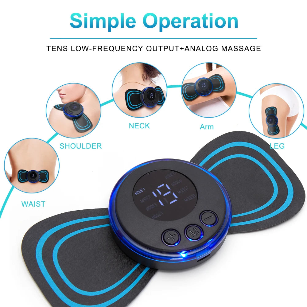 Mini Massage Patches with 8 Massage Modes and 19 Levels of Electrical Pulses a Portable Neck Muscle Relaxant and Pain Reliever