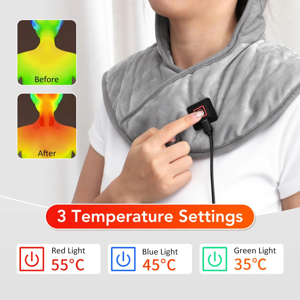 Electric Heating Shoulder Neck Pad USB Heated Back Wrap with 3 Heat Settings Soft Hot Compress Back Shawl  Neck and Back Warmer