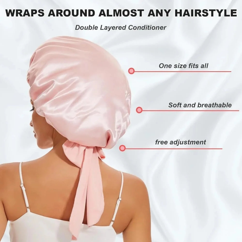 Bonnet satin unisexe lien réglable — Tous types de cheveux protégés