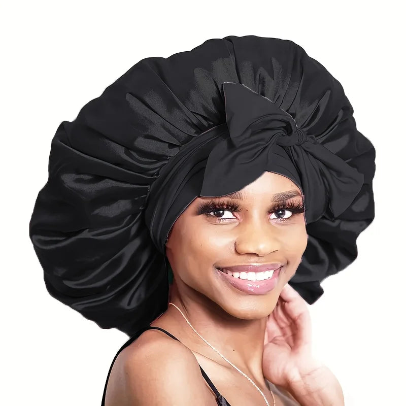 Bonnet satin hypoallergénique lien réglable — Soin capillaire nocturne