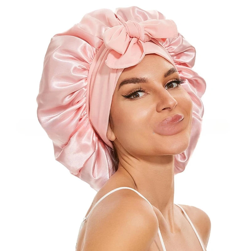 Bonnet satin hypoallergénique lien réglable — Soin capillaire nocturne