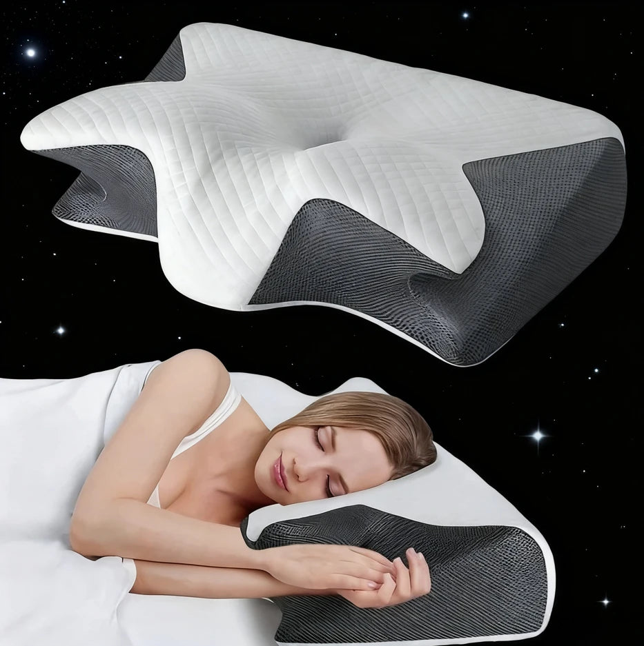 Oreiller ergonomique en corne Nuitara — vue principale, forme anatomique pour alignement cervical