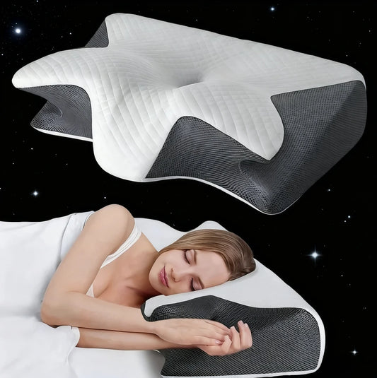 Oreiller ergonomique en corne Nuitara — vue principale, forme anatomique pour alignement cervical
