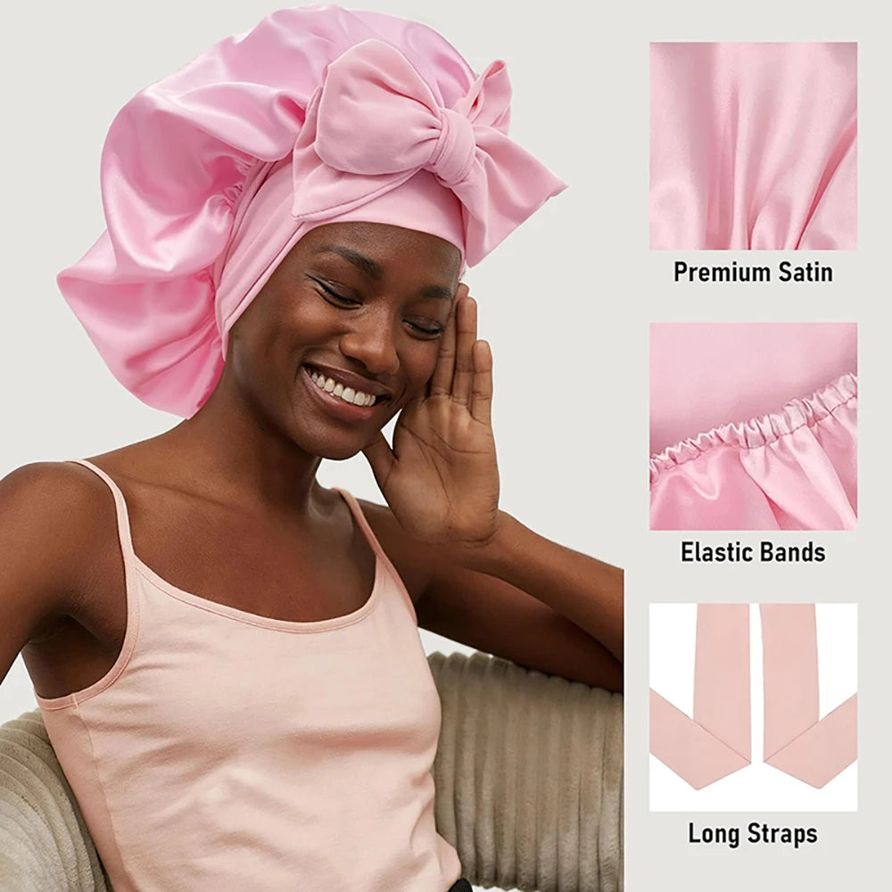 Bonnet satin unisexe lien réglable — Tous types de cheveux protégés