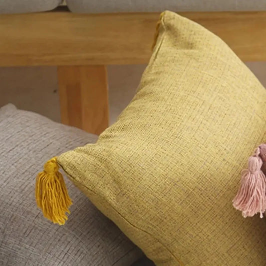 Housses coussin lin pompons — Espace cocooning & détente naturelle