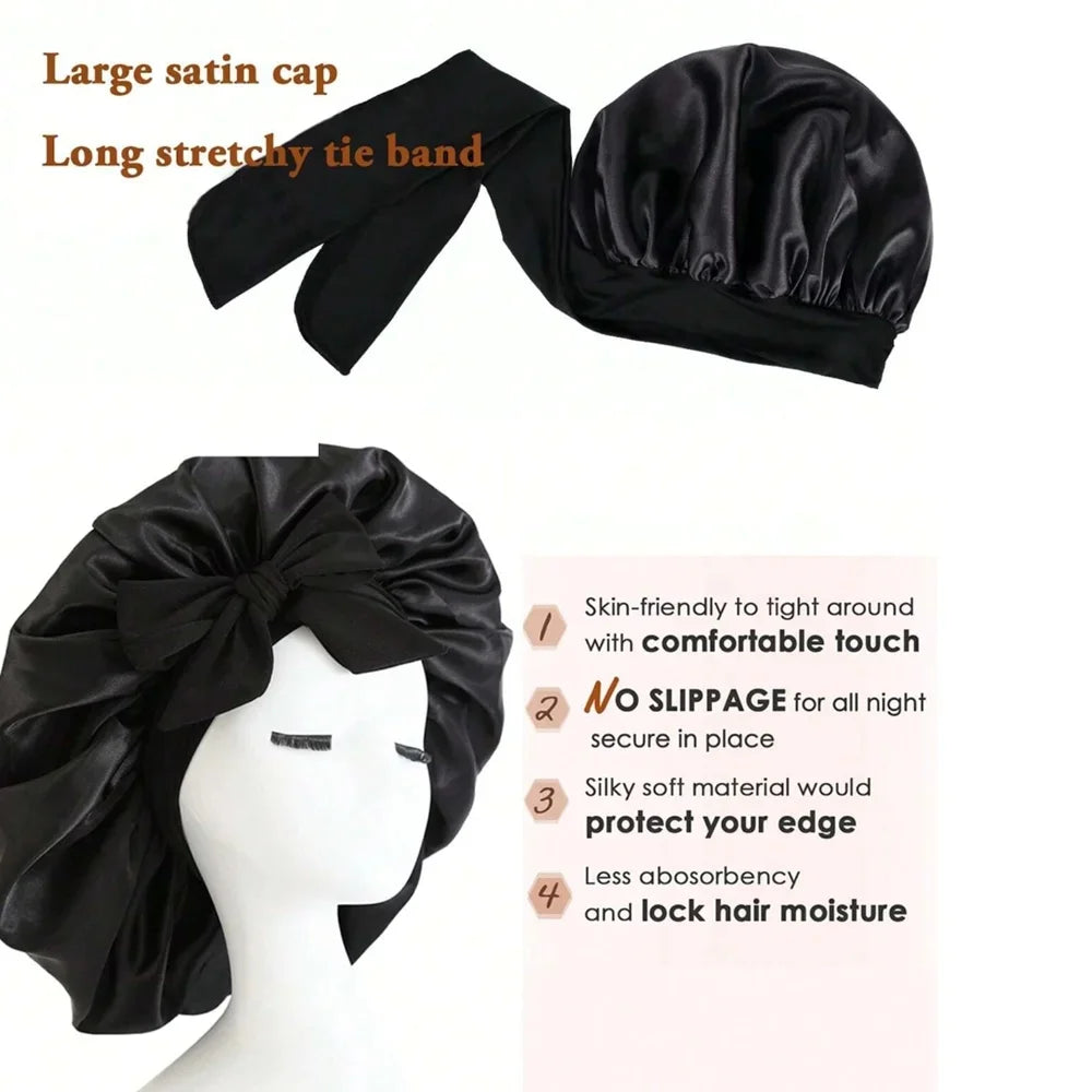 Bonnet satin unisexe lien réglable — Tous types de cheveux protégés
