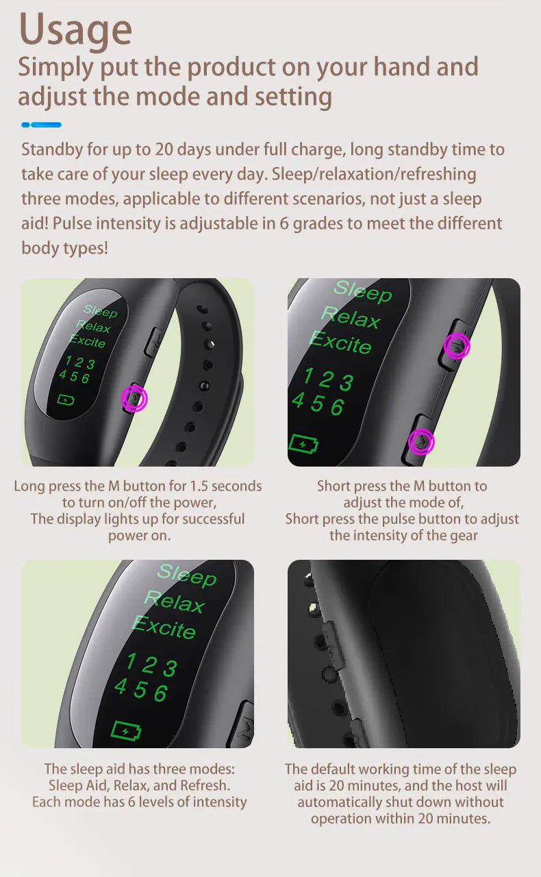 CES Intelligent Sleep Aid Watch Device Microcurrent Pulse Sleeping Instrument Rest Insomnia Hypnosis Anxiety Relief Sleeping Aid