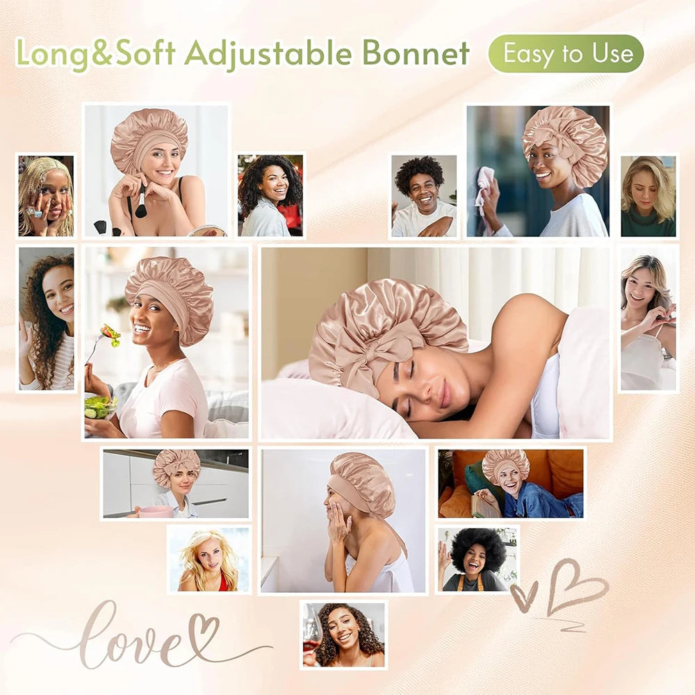 Bonnet satin unisexe lien réglable — Tous types de cheveux protégés