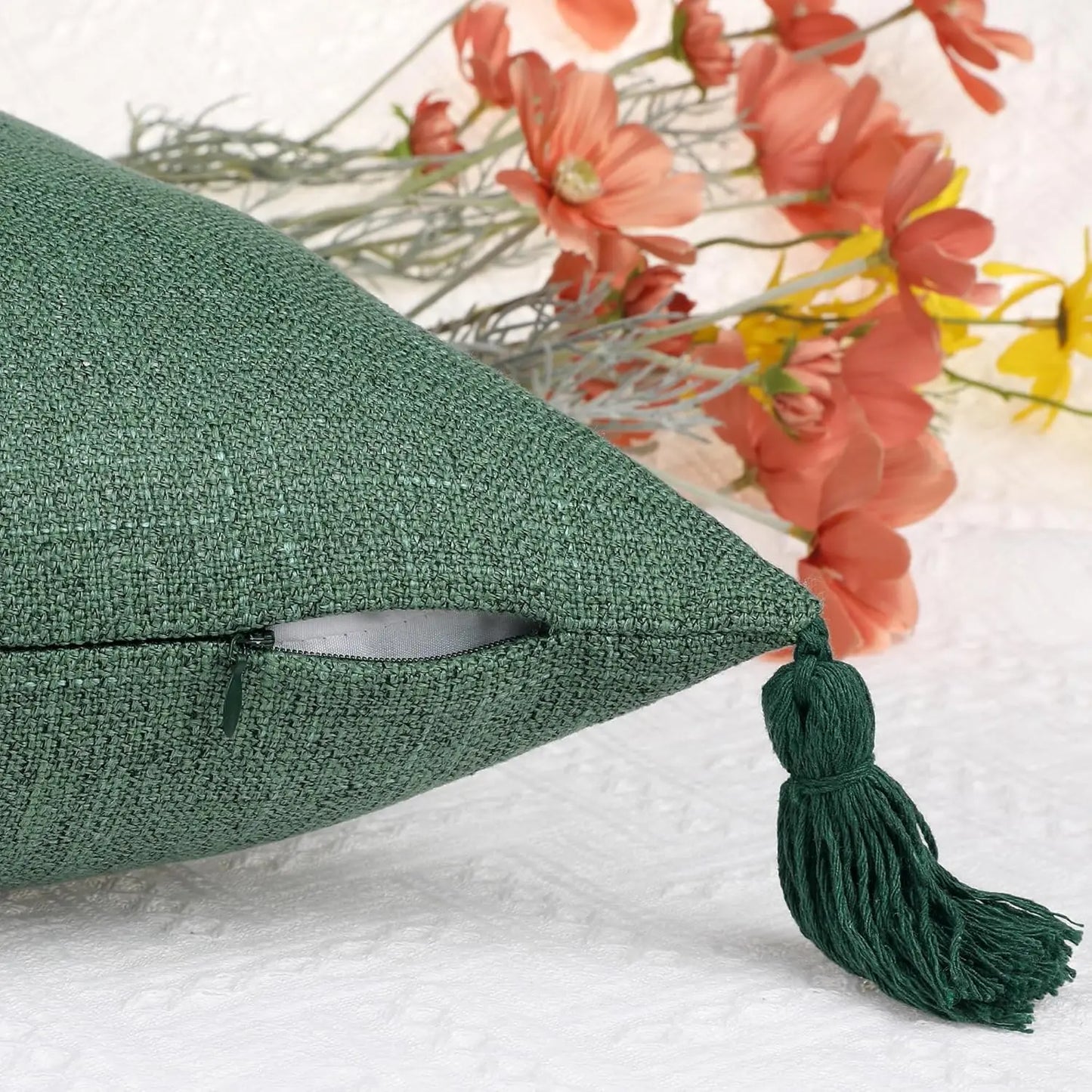Housses coussin lin pompons — Espace cocooning & détente naturelle